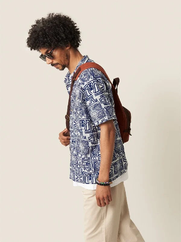 Blue Zapata Printed Cuban Collar Shirt