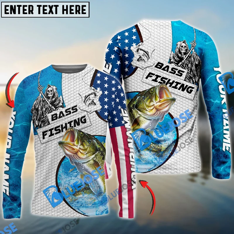 BlueJose Customize Name Bass Fishing Reaper Blue Water 3D Shirts