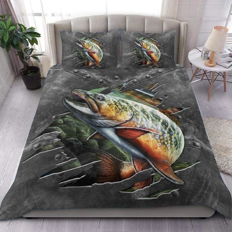 BlueJose Trout Fishing Metal Pattern Bedding Set