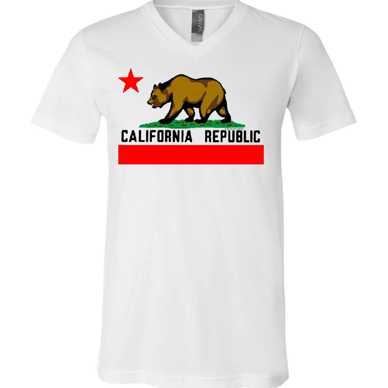 California Republic Borderless Bear Flag Black Text Asst Colors V-Neck