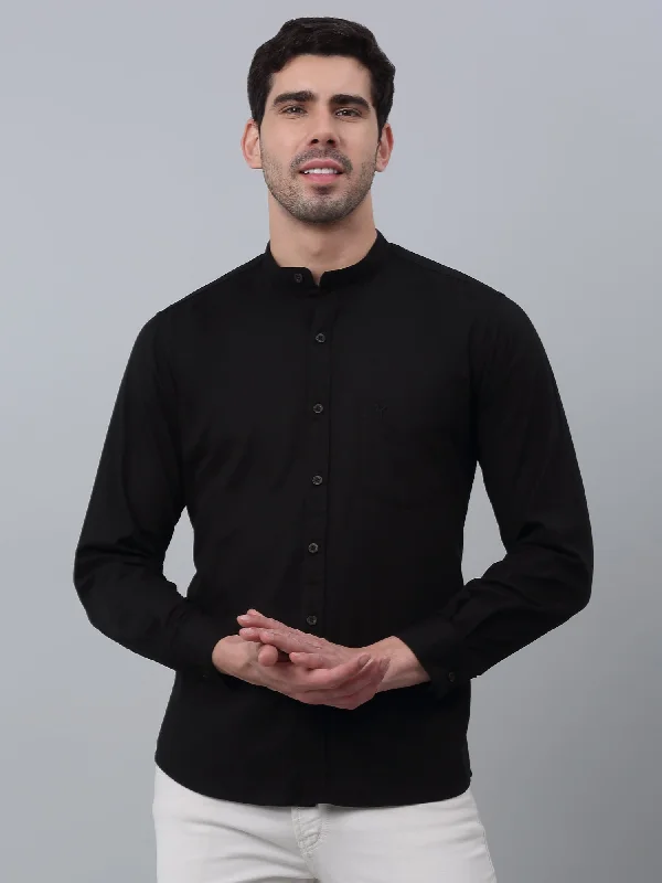 Cantabil Cotton Solid Full Sleeve Regular Fit Black Casual Shirt for Men with Pocket