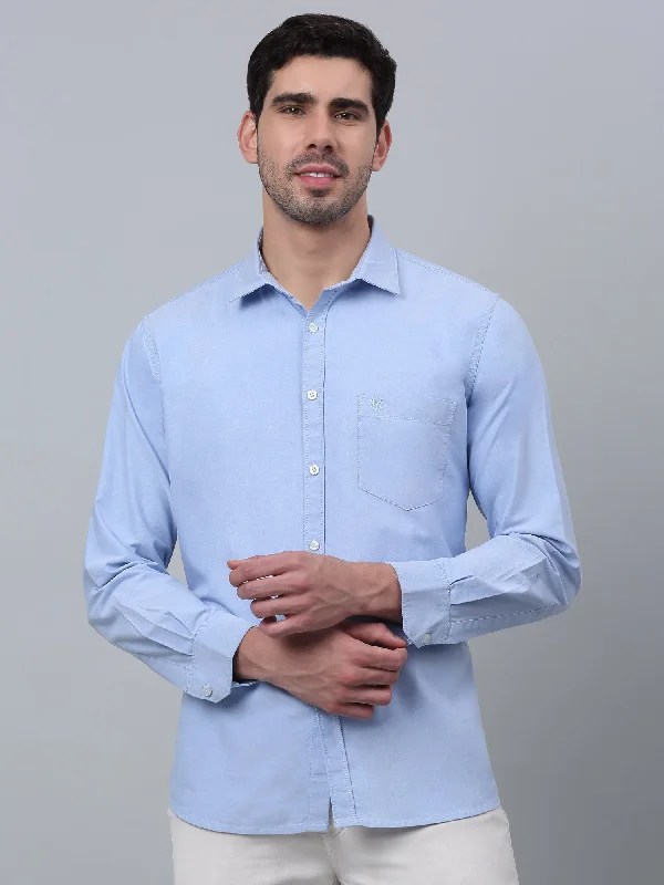 Cantabil Cotton Solid Full Sleeve Regular Fit Sky Blue Casual Shirt for Men with Pocket