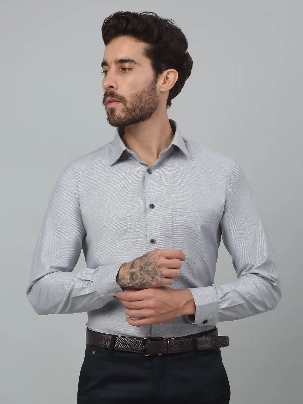 Cantabil Grey Self Design Full Sleeve Formal Shirt For Men