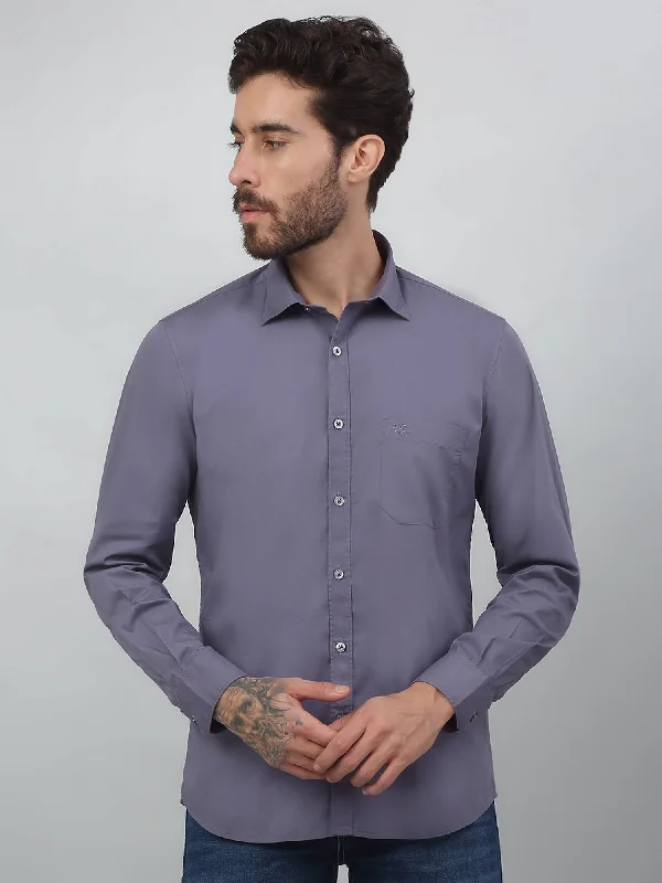 Cantabil Light Purple Solid Full Sleeve Casual Stretchable Shirt For Men