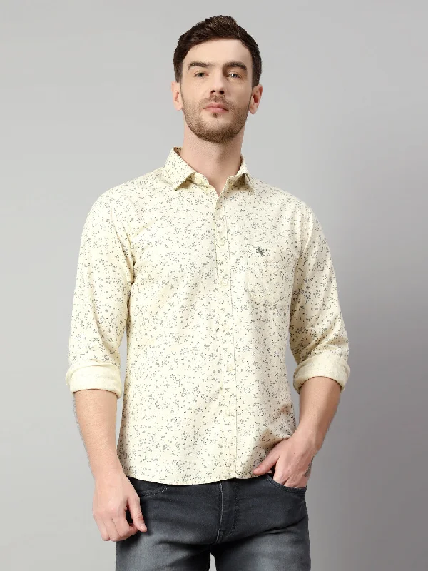 Cantabil Cotton Printed Cream Full Sleeve Casual Shirt for Men with Pocket