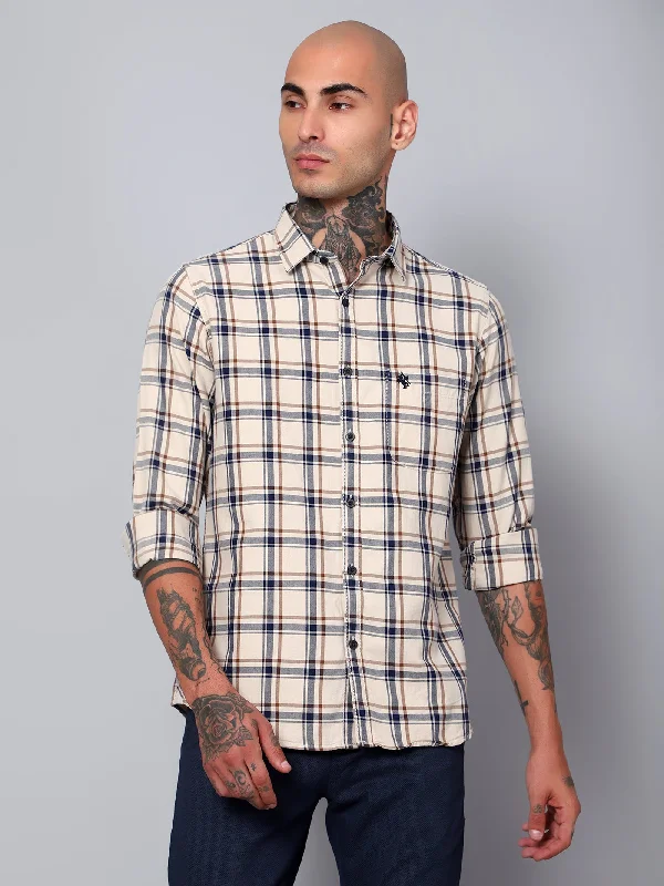 Cantabil Men Fawn Checked Full Sleeves Casual Shirt