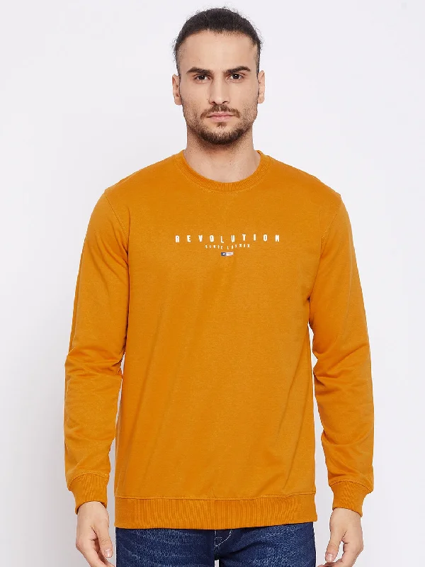 Cantabil Men Round Neck Full Sleeves Mustard Casual Sweatshirt