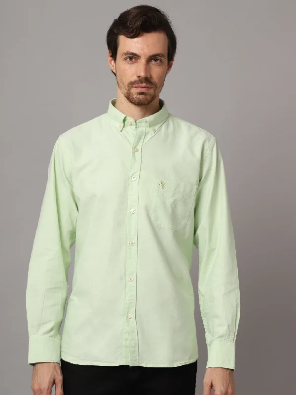 Cantabil Cotton Self Design Light Green Full Sleeve Casual Shirt for Men with Pocket