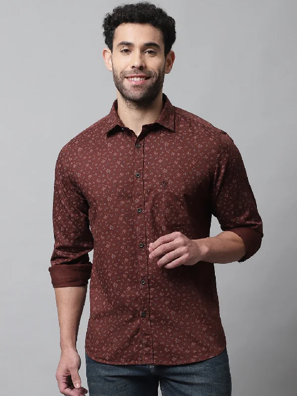 Cantabil Cotton Printed Rust Full Sleeve Casual Shirt for Men with Pocket