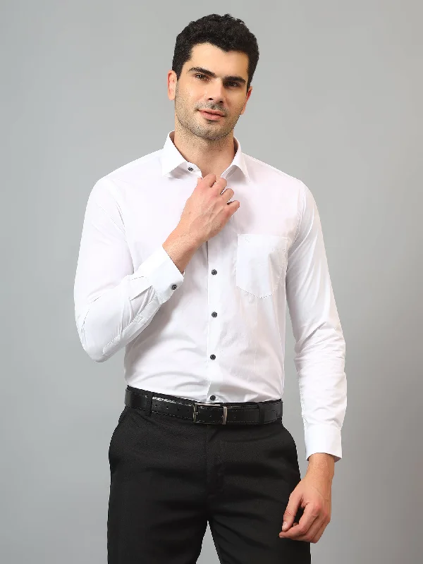 Cantabil Men's White Solid Full Sleeves Formal Shirt