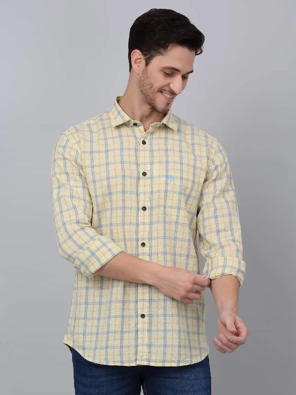 Cantabil Men's Yellow Checkered Full Sleeve Casual Shirt