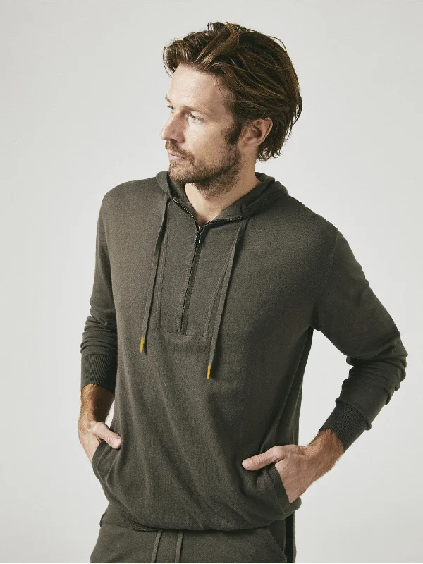 Cashmere & Cotton Knitted Hoody - Olive