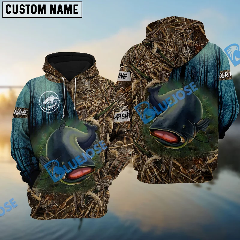 BlueJose Catfish Fishing Camo Performance Fishing Shirt Customize Name