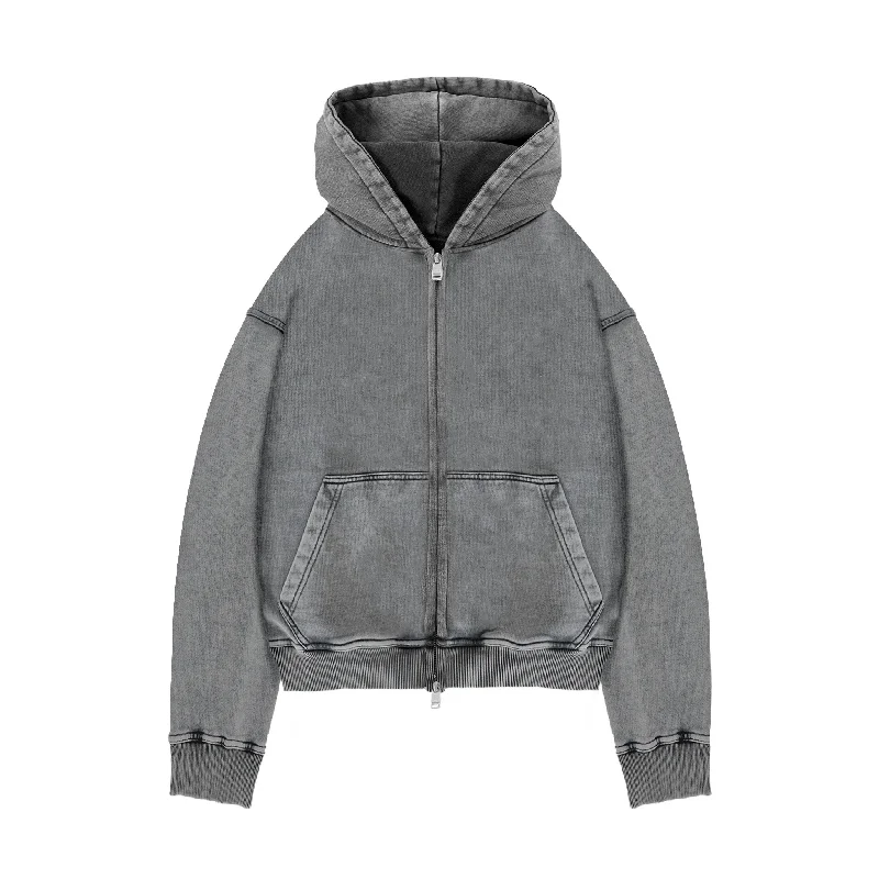 Cropped Zip Hoodie - Vintage Grey