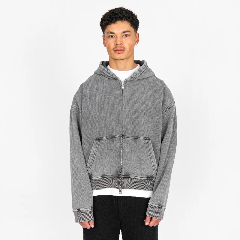 Cropped Zip Hoodie - Vintage Grey