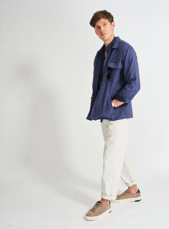 Piccadilly Cross Weave Blue  Breast Pocket Overshirt