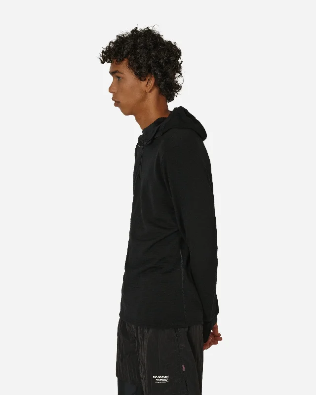 Hooded Merino Grid Fleece Black