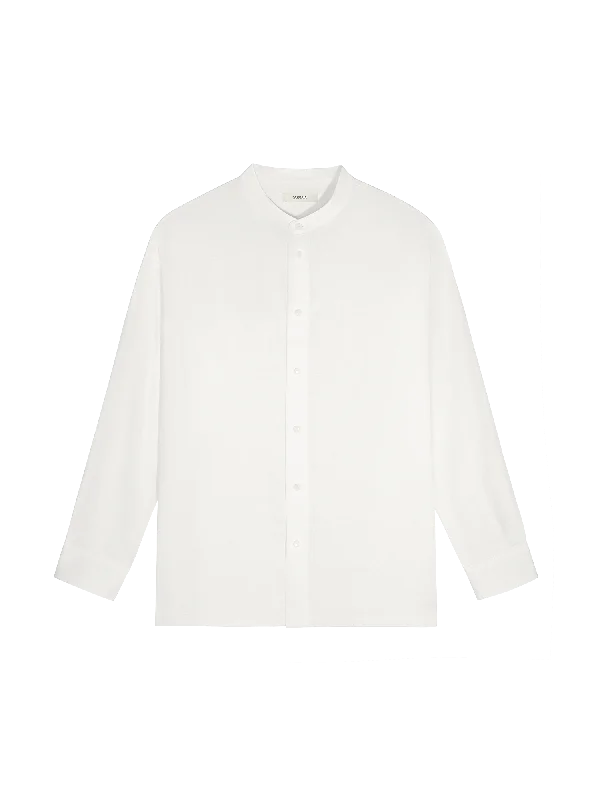 DNA Aloe Linen Mandarin Collar Long Sleeve Shirt—off-white