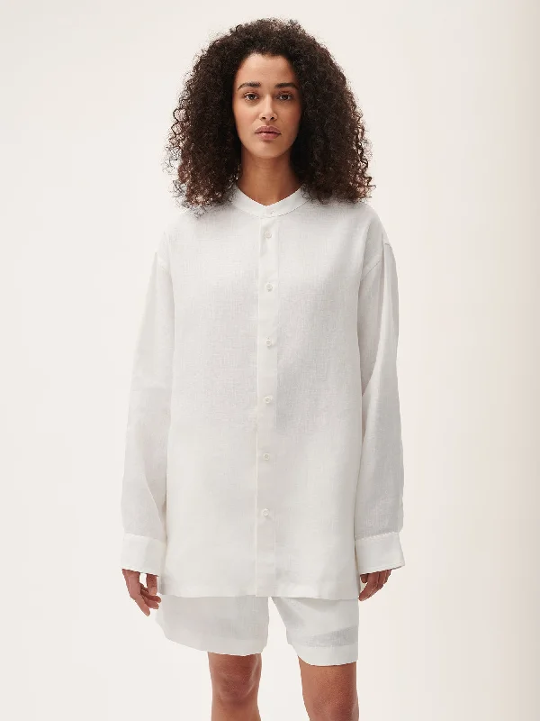 DNA Aloe Linen Mandarin Collar Long Sleeve Shirt—off-white