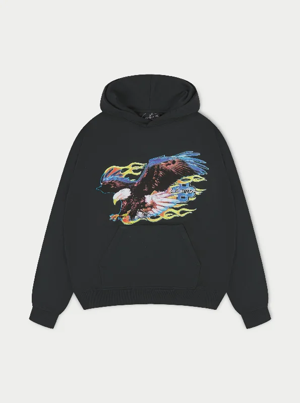 GRAPHIC FLAME VINTAGE HOODIE - WASHED BLACK