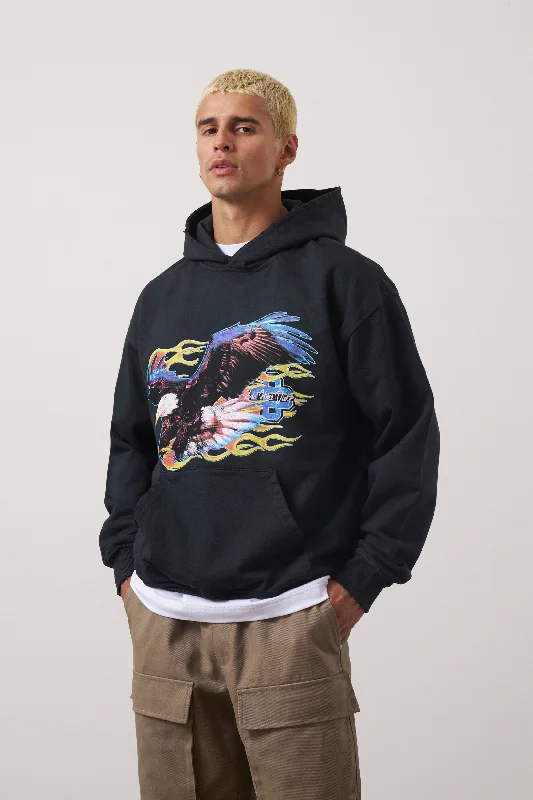 GRAPHIC FLAME VINTAGE HOODIE - WASHED BLACK