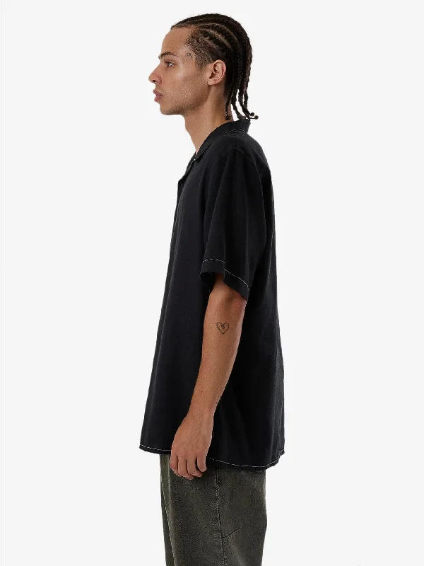 Hemp Minimal Thrills Contrast Stitch Bowling Shirt - Black