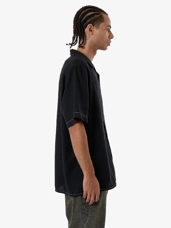 Hemp Minimal Thrills Contrast Stitch Bowling Shirt - Black