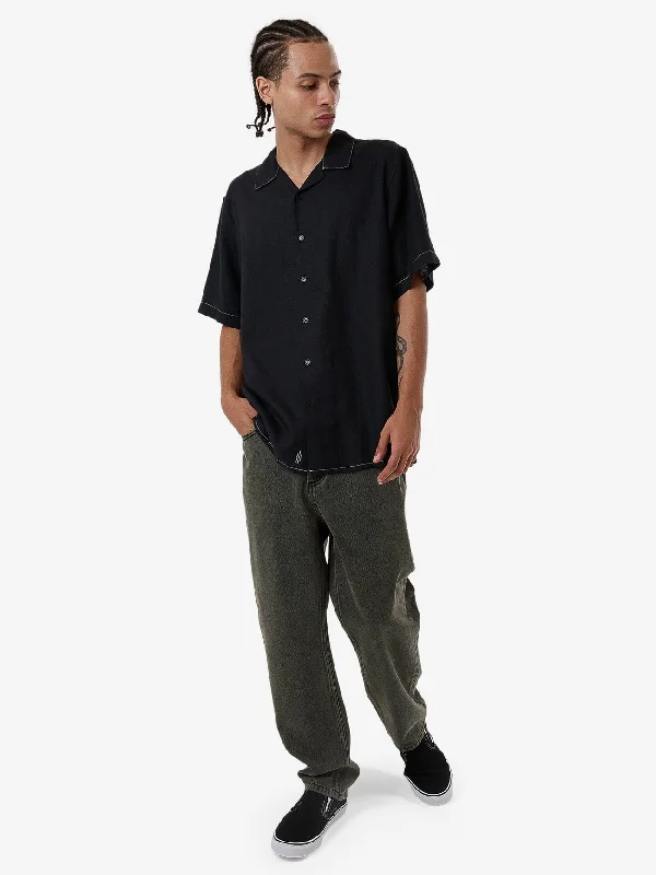 Hemp Minimal Thrills Contrast Stitch Bowling Shirt - Black