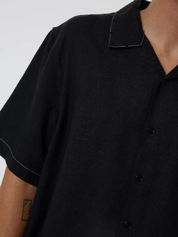 Hemp Minimal Thrills Contrast Stitch Bowling Shirt - Black