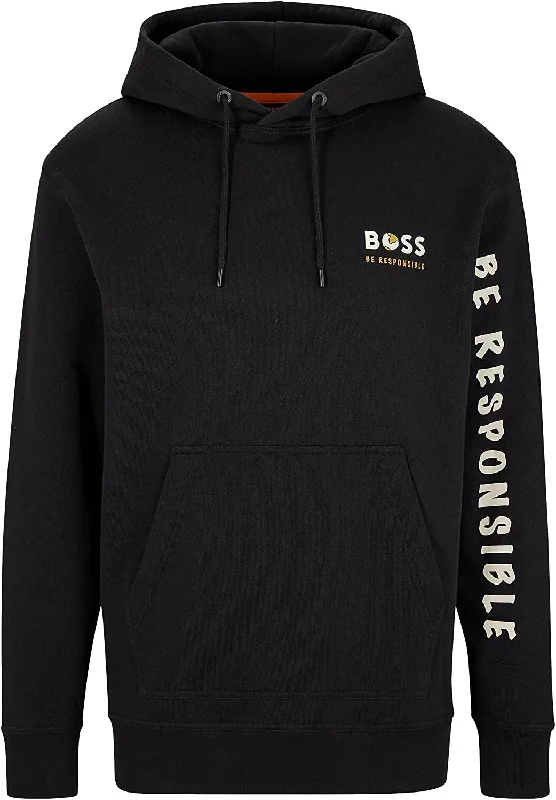 Hugo Boss Men's Wegenerated Black Be Responsible Hoodie Sweatshirt