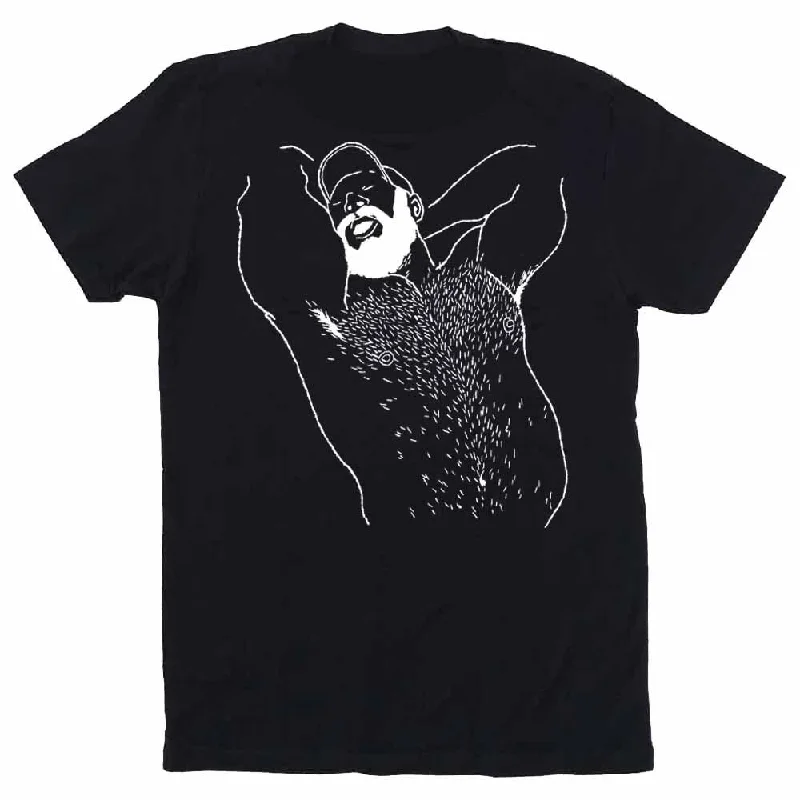 Kinky Needles Arms Up Bearded Bear White Print T-Shirt