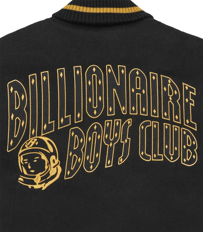 LEATHER SLEEVE VARSITY JACKET - BLACK/GOLD