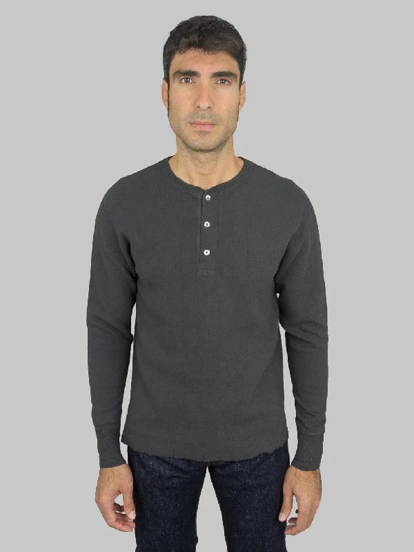 Loop & Weft Double Face Jacquard Henley Thermal Antique Black