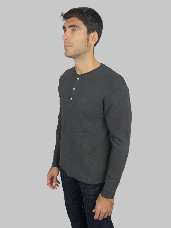 Loop & Weft Double Face Jacquard Henley Thermal Antique Black