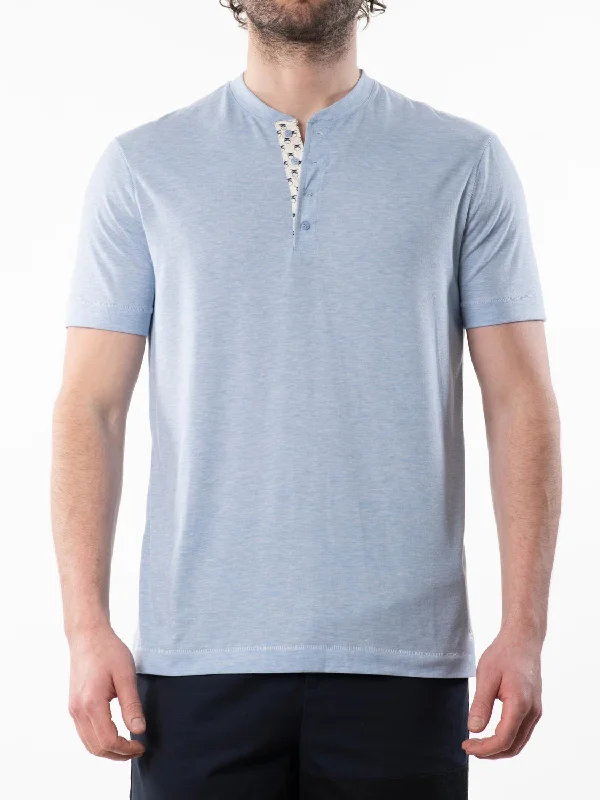 Melange Short Sleeve Henley Shirt In Clear Blue