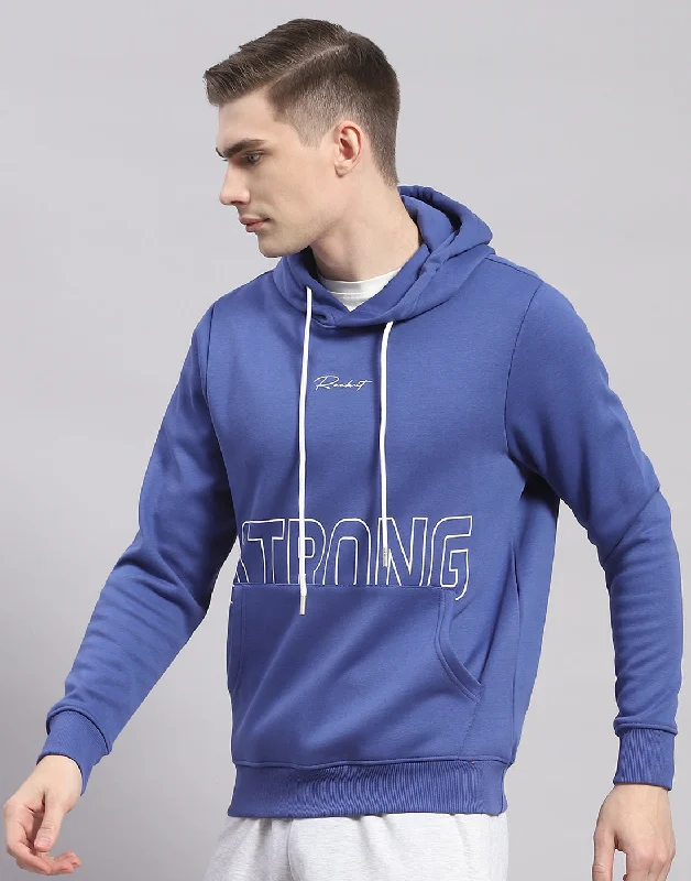 Men Blue Printed Hooded Full Sleeve Sweatshirt