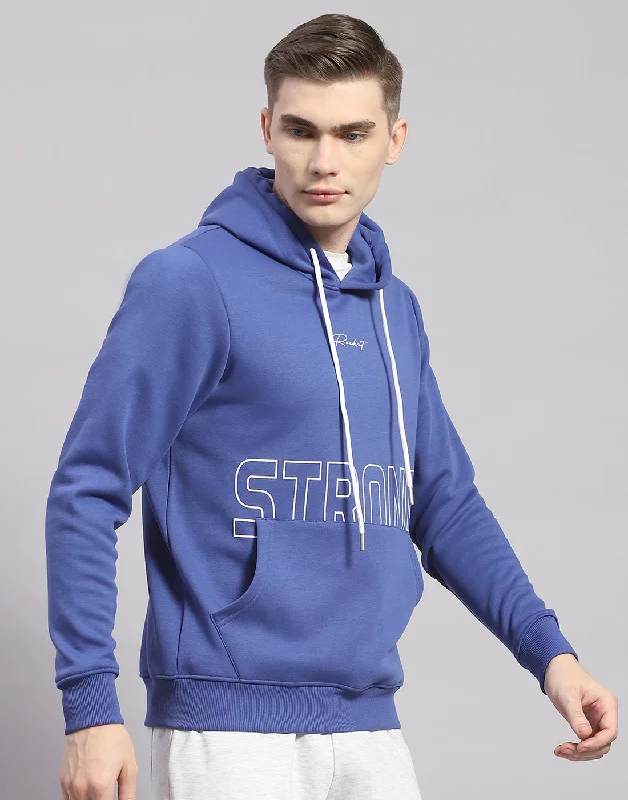 Men Blue Printed Hooded Full Sleeve Sweatshirt