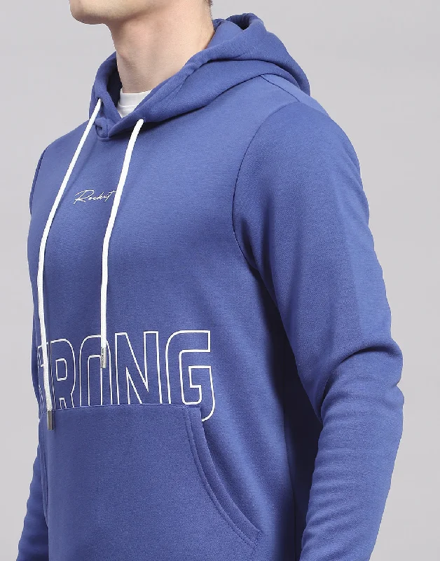 Men Blue Printed Hooded Full Sleeve Sweatshirt