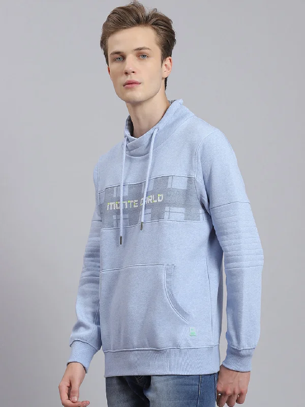 Men Blue Printed Mock Collar Full Sleeve Sweatshirt