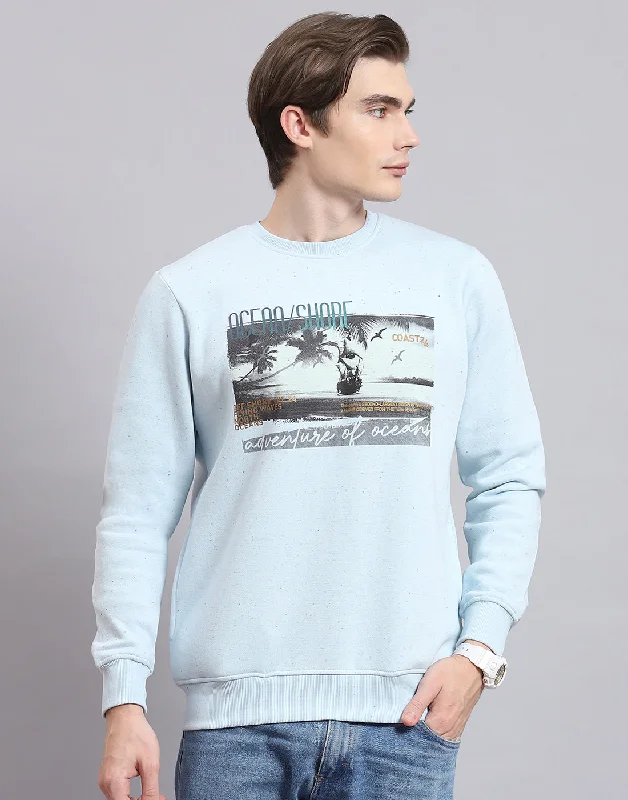 Men Blue Solid Round Neck Full Sleeve Sweatshirt