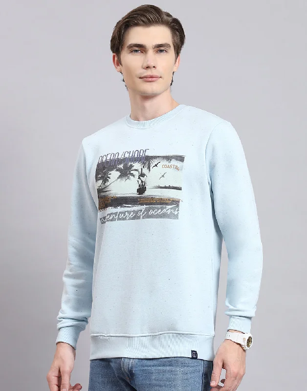 Men Blue Solid Round Neck Full Sleeve Sweatshirt