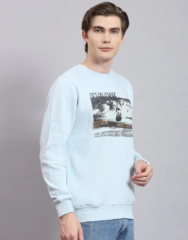 Men Blue Solid Round Neck Full Sleeve Sweatshirt