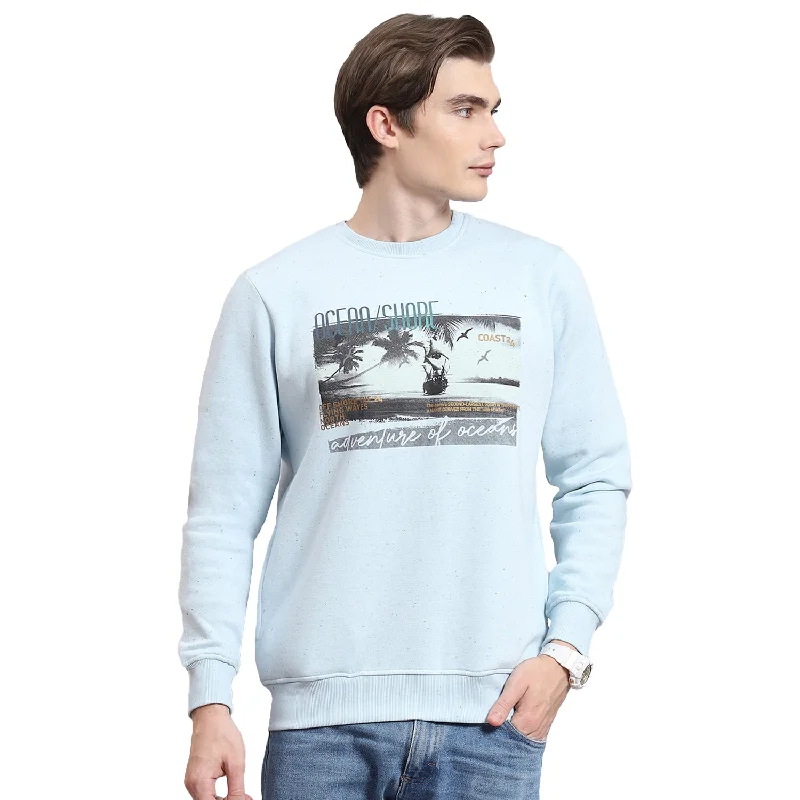 Men Blue Solid Round Neck Full Sleeve Sweatshirt