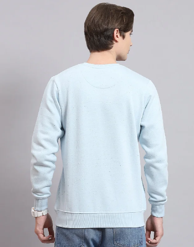 Men Blue Solid Round Neck Full Sleeve Sweatshirt