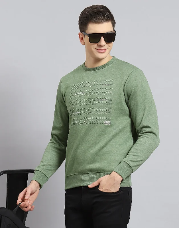 Men Green Printed Round Neck Full Sleeve Sweatshirt