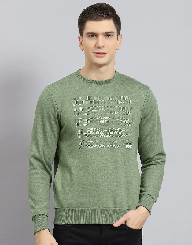 Men Green Printed Round Neck Full Sleeve Sweatshirt