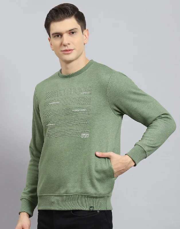 Men Green Printed Round Neck Full Sleeve Sweatshirt