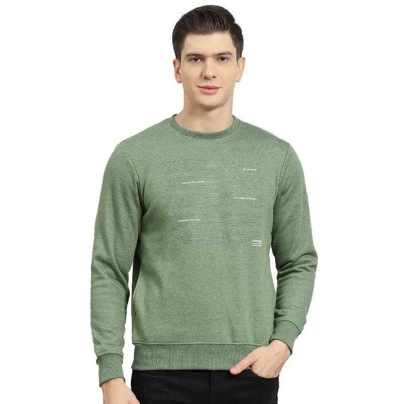 Men Green Printed Round Neck Full Sleeve Sweatshirt