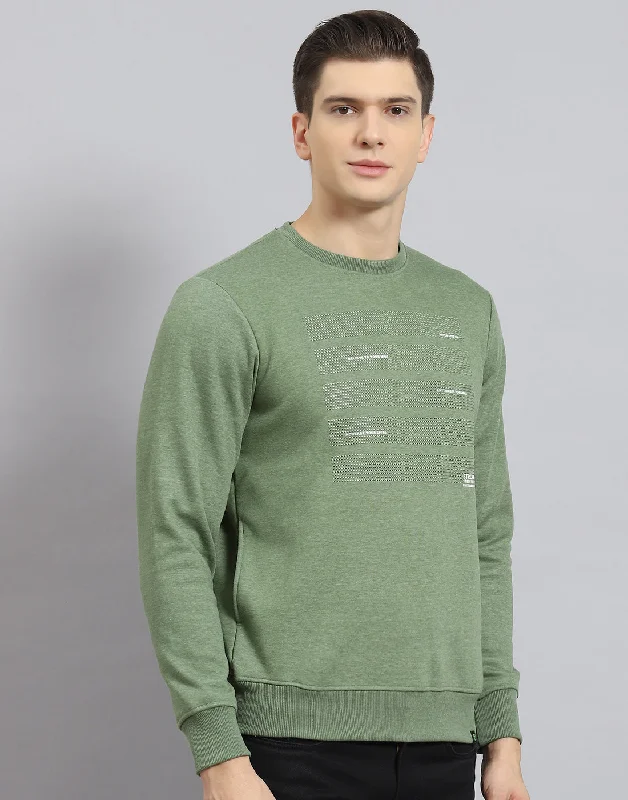 Men Green Printed Round Neck Full Sleeve Sweatshirt