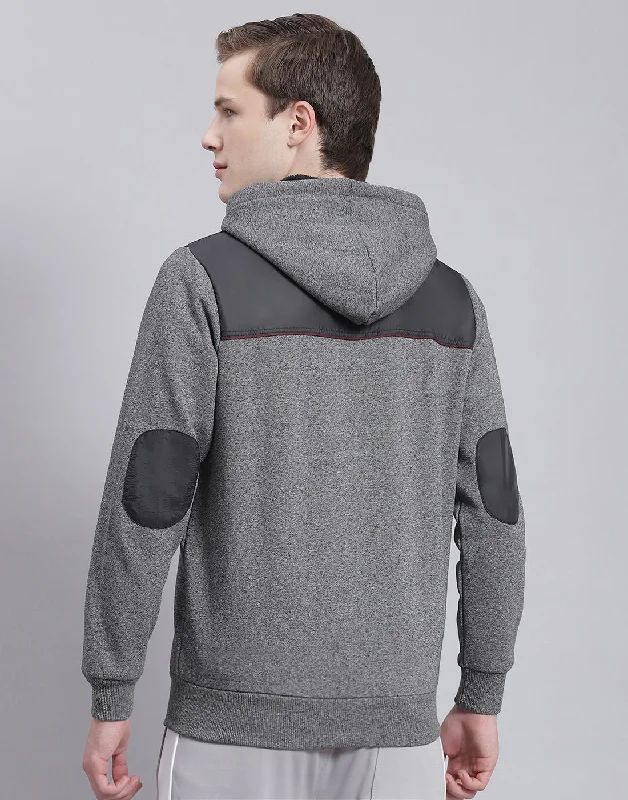 Men Grey Solid Hooded Full Sleeve Sweatshirt